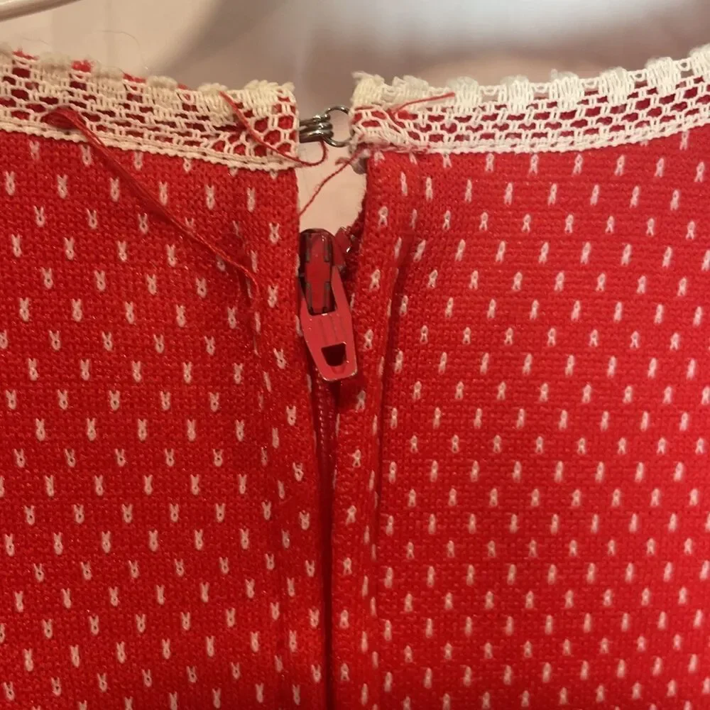 Vintage Sears And Roebuck Red Dress size 6  Size 10 Old School White Polk A Dot